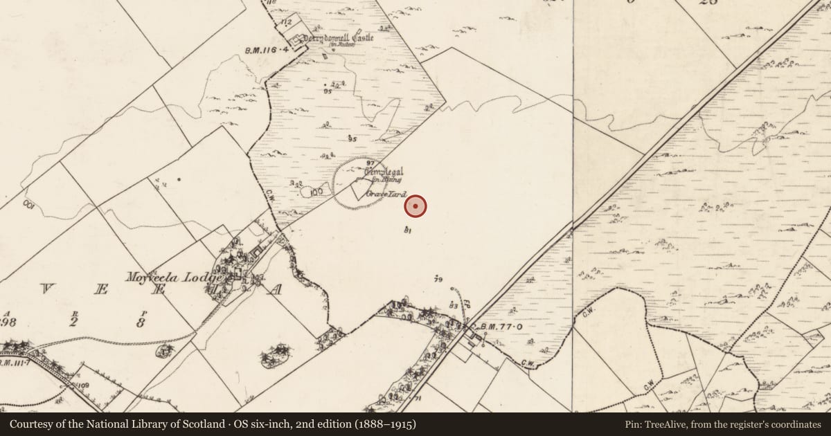 Ordnance Survey six-inch map, 2nd edition (1888–1915) covering the location of House - indeterminate date, Derrydonnell More, County Galway, with a pin at the register's coordinates