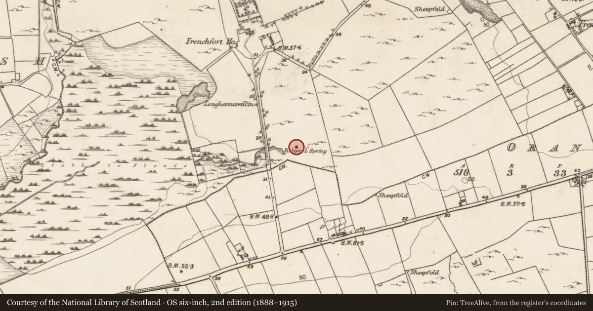 Ordnance Survey six-inch map, 2nd edition (1888–1915) covering the location of Enclosure, Frenchfort, County Galway, with a pin at the register's coordinates