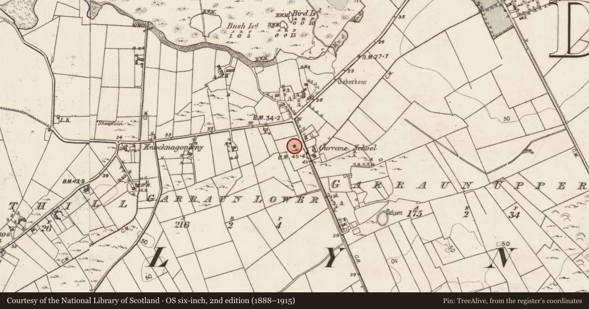 Ordnance Survey six-inch map, 2nd edition (1888–1915) covering the location of Chapel, Garraun Lower, County Galway, with a pin at the register's coordinates