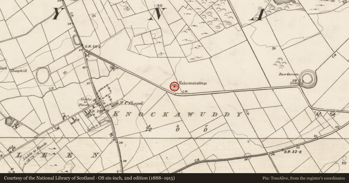 Ordnance Survey six-inch map, 2nd edition (1888–1915) covering the location of Ringfort - rath, Garraun Upper, County Galway, with a pin at the register's coordinates