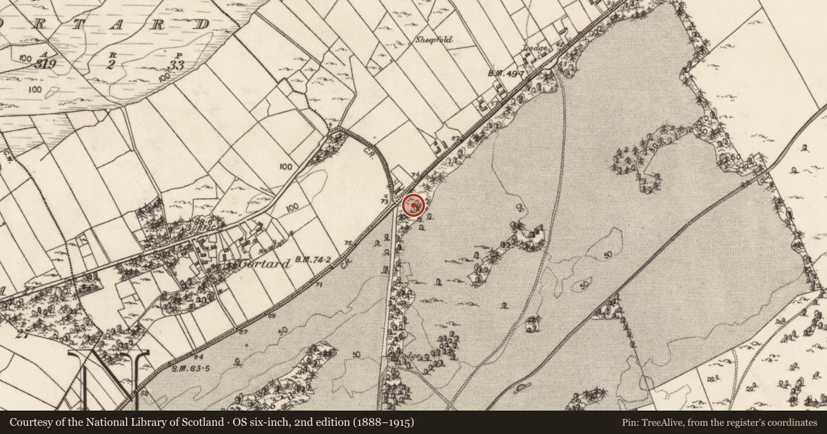 Ordnance Survey six-inch map, 2nd edition (1888–1915) covering the location of Structure, Kilcornan, County Galway, with a pin at the register's coordinates