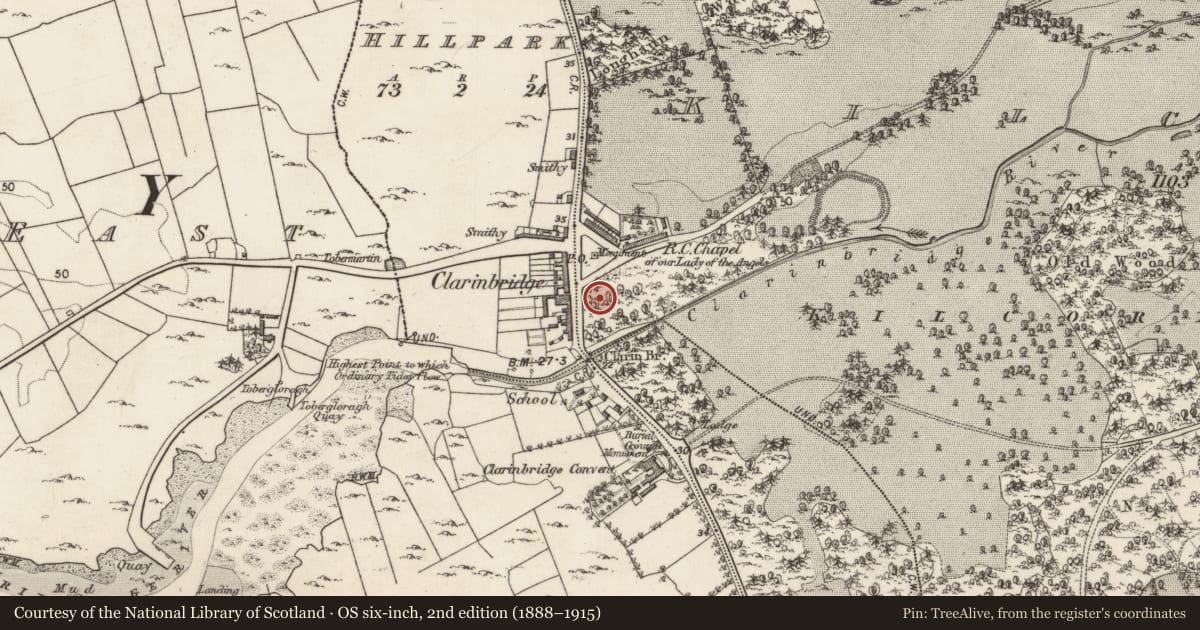 Ordnance Survey six-inch map, 2nd edition (1888–1915) covering the location of Architectural fragment, Kilcornan, County Galway, with a pin at the register's coordinates