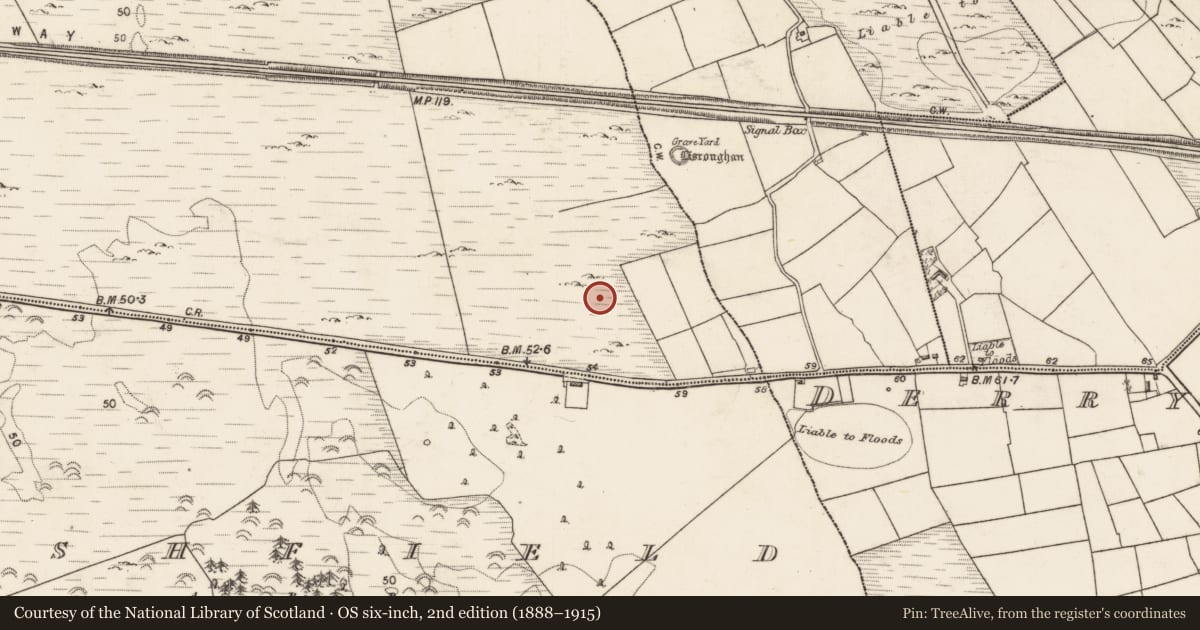 Ordnance Survey six-inch map, 2nd edition (1888–1915) covering the location of Barrow - ring-barrow, Oran Beg, County Galway, with a pin at the register's coordinates