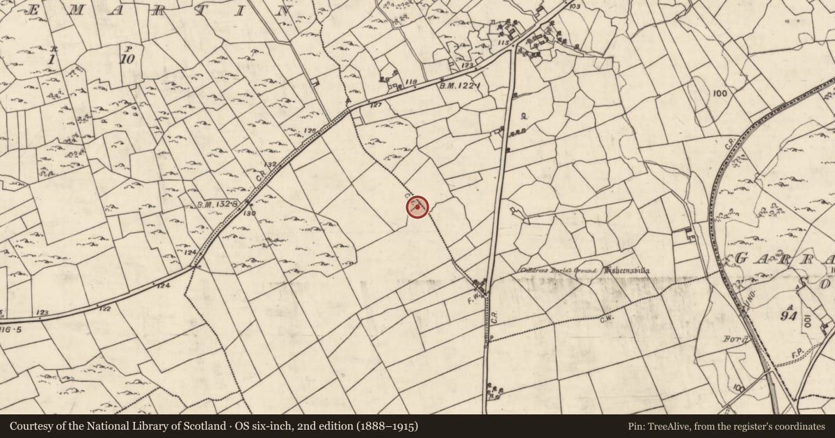 Ordnance Survey six-inch map, 2nd edition (1888–1915) covering the location of Souterrain, Ballymore, Ballywinna, County Galway, with a pin at the register's coordinates
