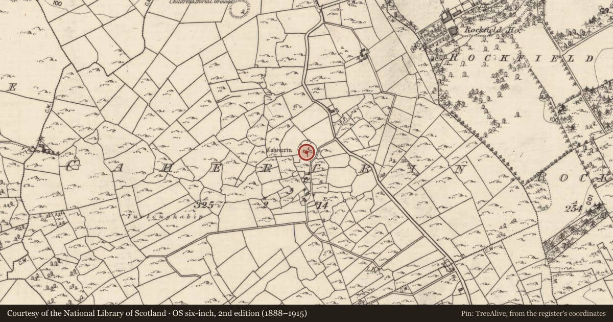 Ordnance Survey six-inch map, 2nd edition (1888–1915) covering the location of Souterrain, Cahercrin, County Galway, with a pin at the register's coordinates