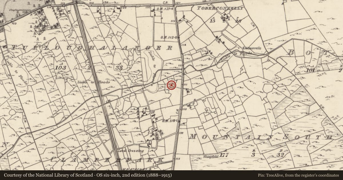 Ordnance Survey six-inch map, 2nd edition (1888–1915) covering the location of Souterrain, Clamperpark, County Galway, with a pin at the register's coordinates