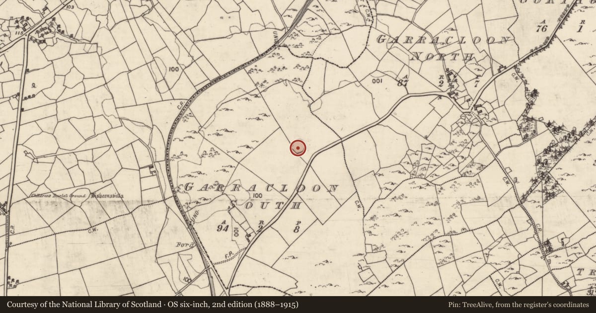 Ordnance Survey six-inch map, 2nd edition (1888–1915) covering the location of Ringfort - cashel, Garracloon South, County Galway, with a pin at the register's coordinates
