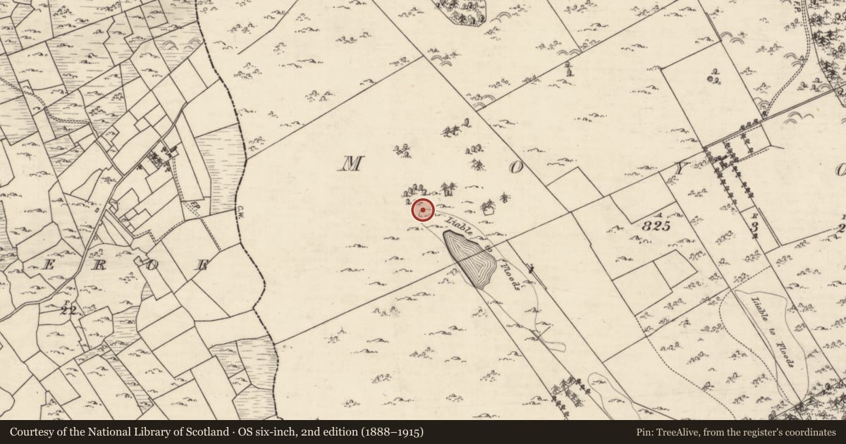 Ordnance Survey six-inch map, 2nd edition (1888–1915) covering the location of Burnt mound, Moyode, County Galway, with a pin at the register's coordinates