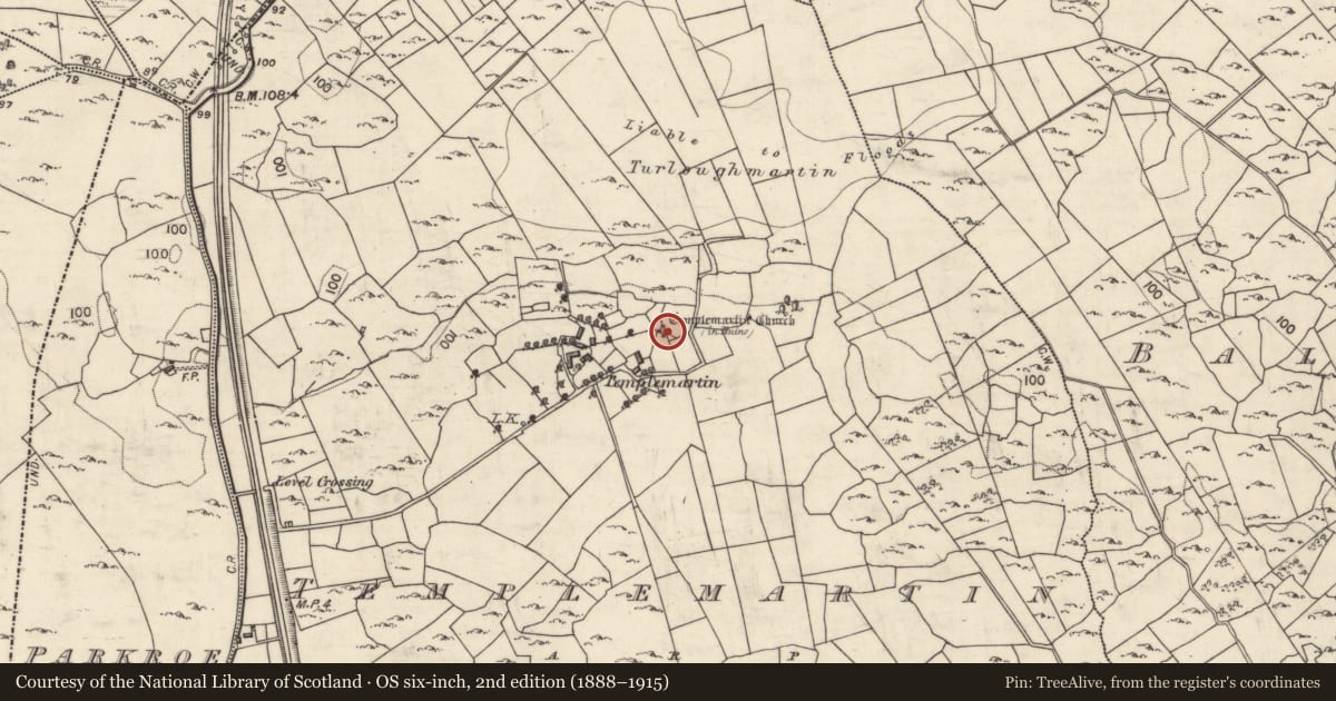 Ordnance Survey six-inch map, 2nd edition (1888–1915) covering the location of Graveyard, Templemartin, County Galway, with a pin at the register's coordinates