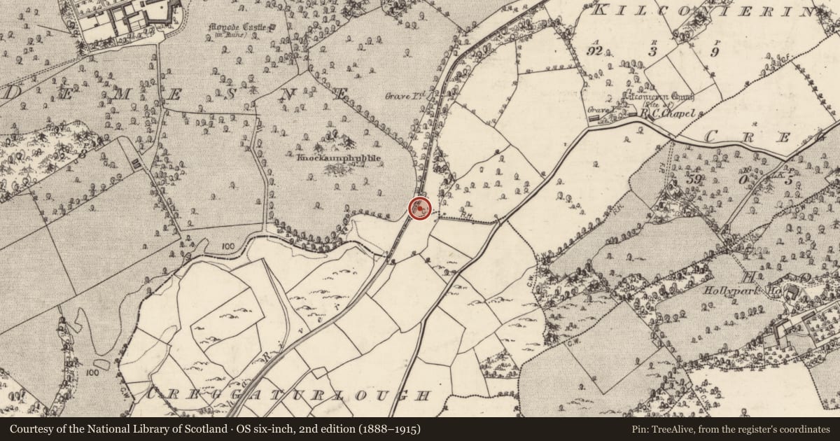 Ordnance Survey six-inch map, 2nd edition (1888–1915) covering the location of Fulacht fia, Kilconierin, County Galway, with a pin at the register's coordinates