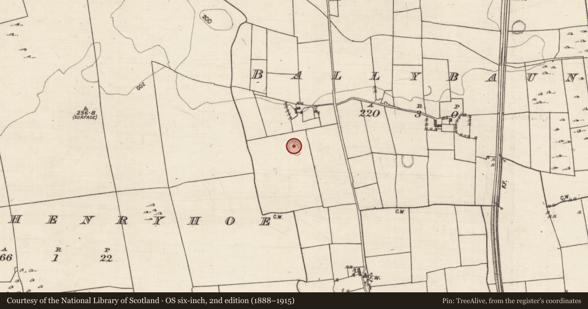 Ordnance Survey six-inch map, 2nd edition (1888–1915) covering the location of Enclosure, Ballybaun, County Galway, with a pin at the register's coordinates