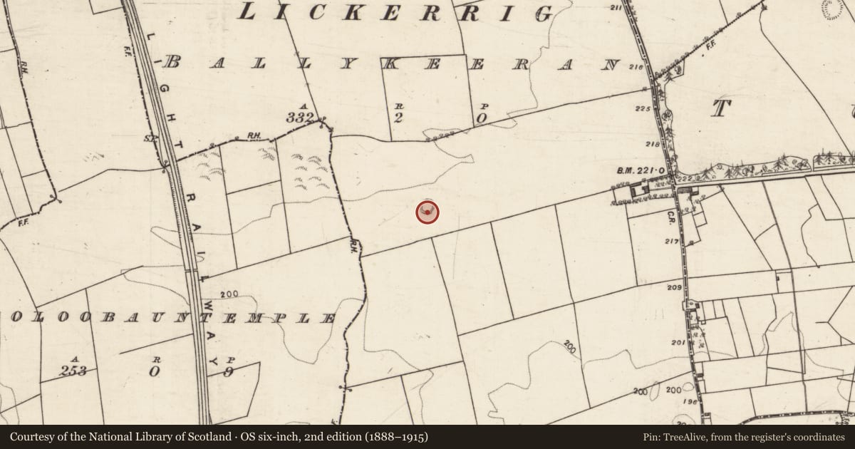Ordnance Survey six-inch map, 2nd edition (1888–1915) covering the location of Enclosure, Ballykeeran, County Galway, with a pin at the register's coordinates