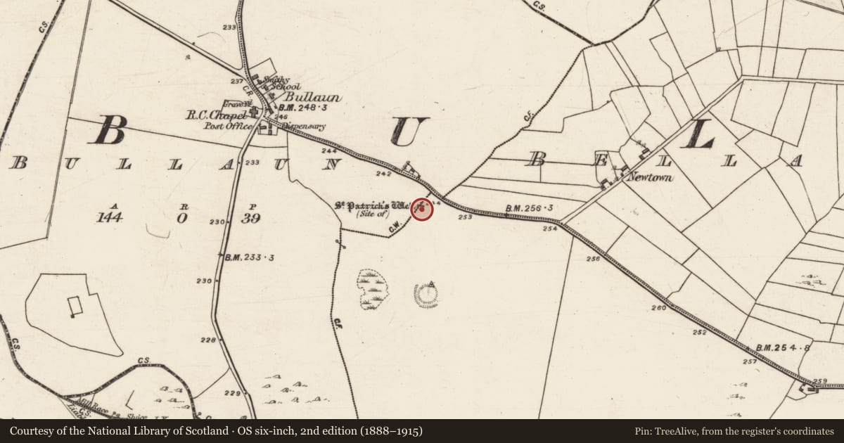 Ordnance Survey six-inch map, 2nd edition (1888–1915) covering the location of Ritual site - holy well, Bellayarha South, County Galway, with a pin at the register's coordinates