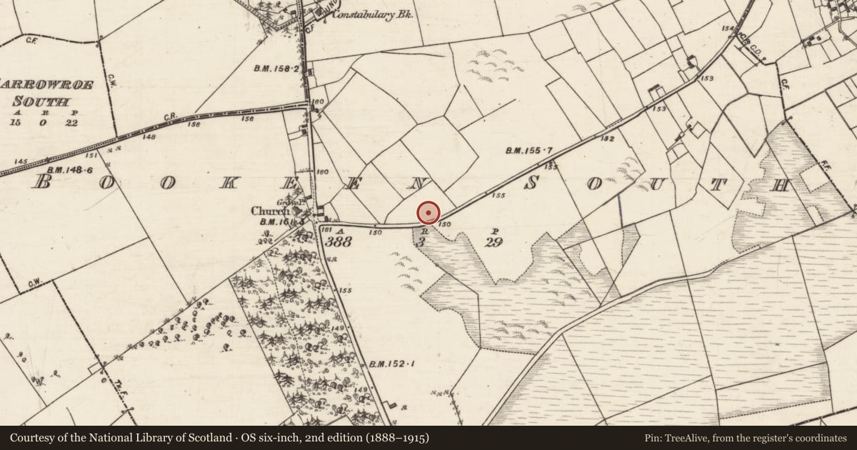 Ordnance Survey six-inch map, 2nd edition (1888–1915) covering the location of Fulacht fia, Bookeen South, County Galway, with a pin at the register's coordinates
