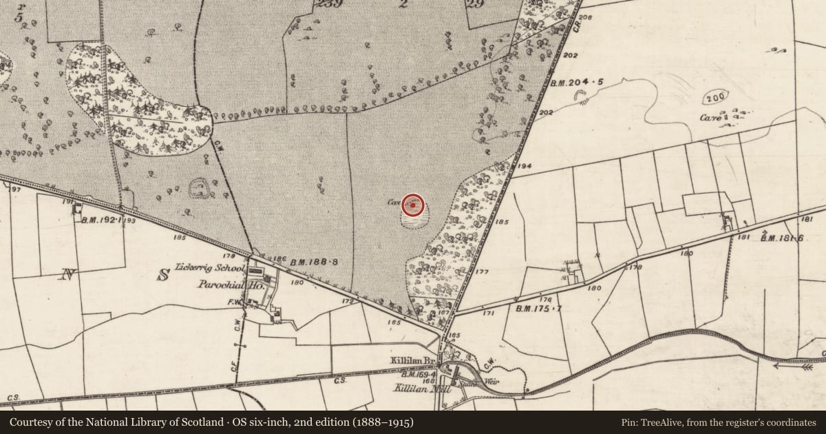 Ordnance Survey six-inch map, 2nd edition (1888–1915) covering the location of Souterrain, Carrowbaun, County Galway, with a pin at the register's coordinates