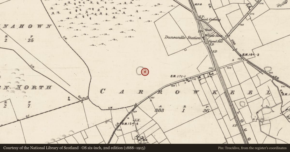 Ordnance Survey six-inch map, 2nd edition (1888–1915) covering the location of Enclosure, Carrowkeel, County Galway, with a pin at the register's coordinates