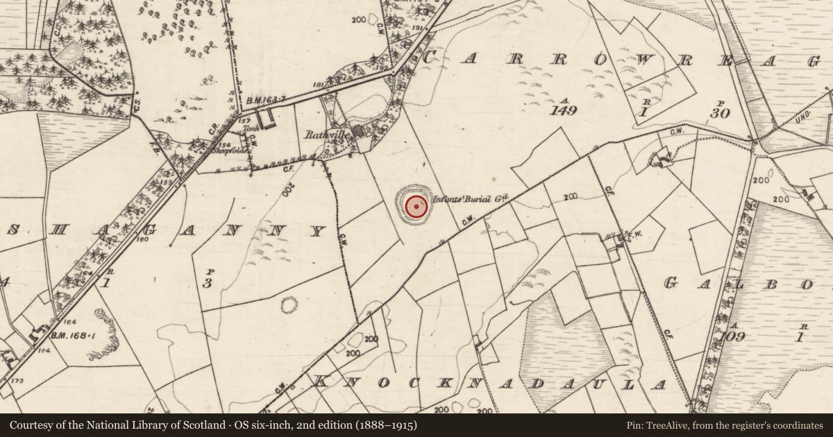 Ordnance Survey six-inch map, 2nd edition (1888–1915) covering the location of Ringfort - rath, Carrowreagh, County Galway, with a pin at the register's coordinates