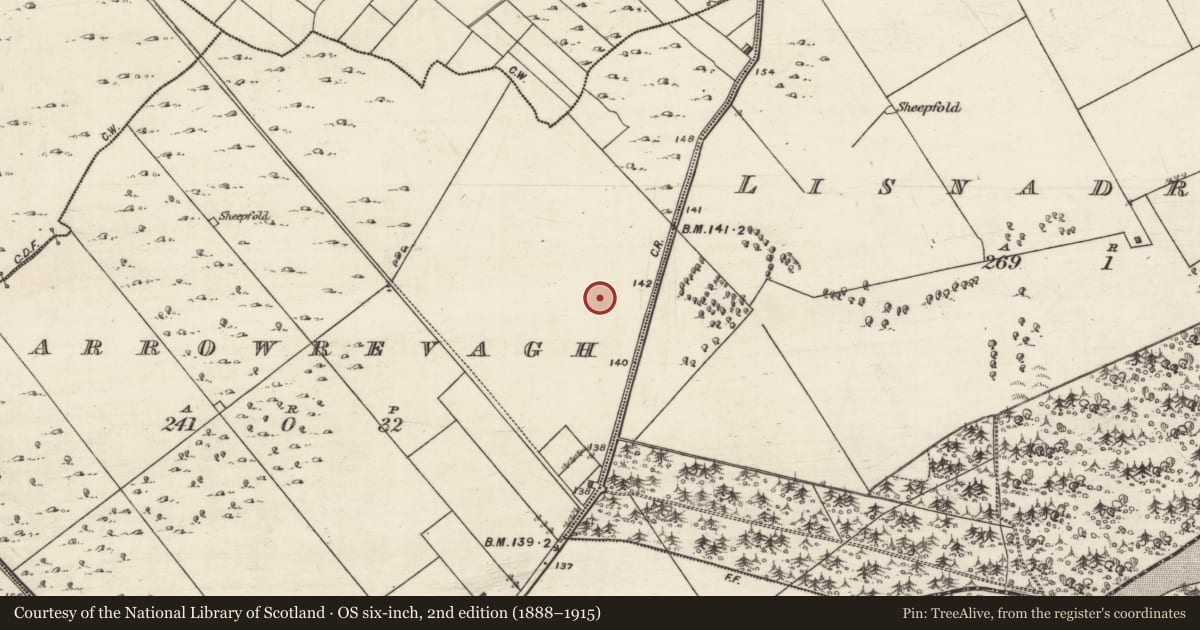 Ordnance Survey six-inch map, 2nd edition (1888–1915) covering the location of Souterrain, Carrowrevagh, County Galway, with a pin at the register's coordinates
