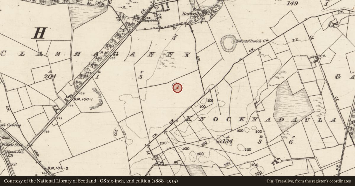 Ordnance Survey six-inch map, 2nd edition (1888–1915) covering the location of Ringfort - rath, Clashaganny, County Galway, with a pin at the register's coordinates