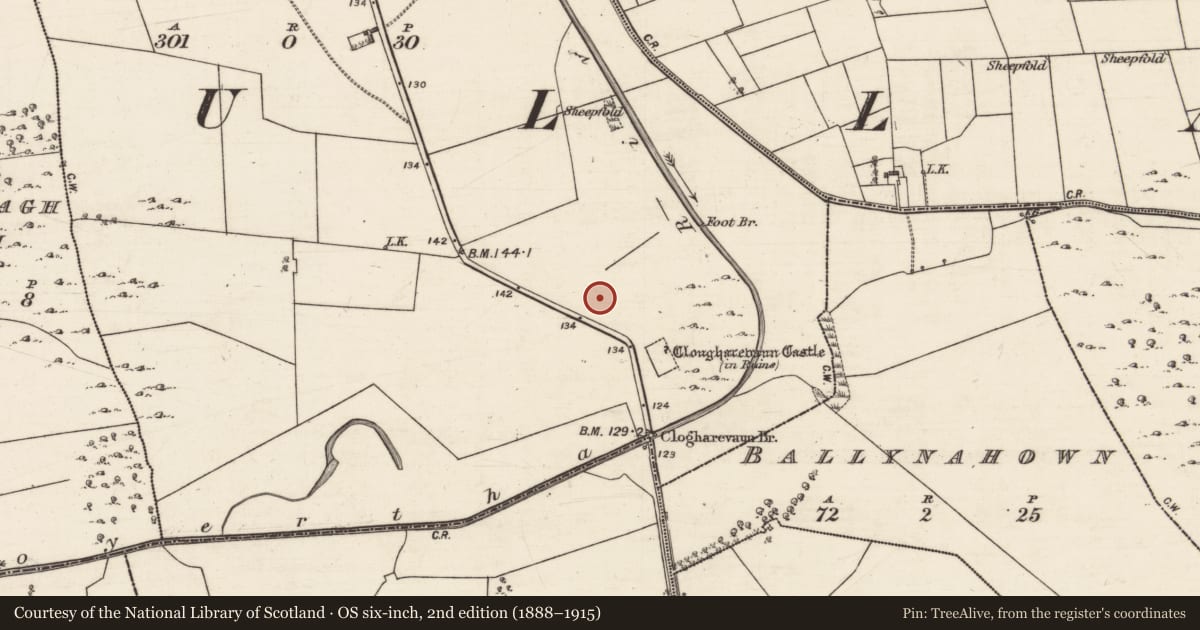 Ordnance Survey six-inch map, 2nd edition (1888–1915) covering the location of House - 18th/19th century, Clogharevaun, County Galway, with a pin at the register's coordinates