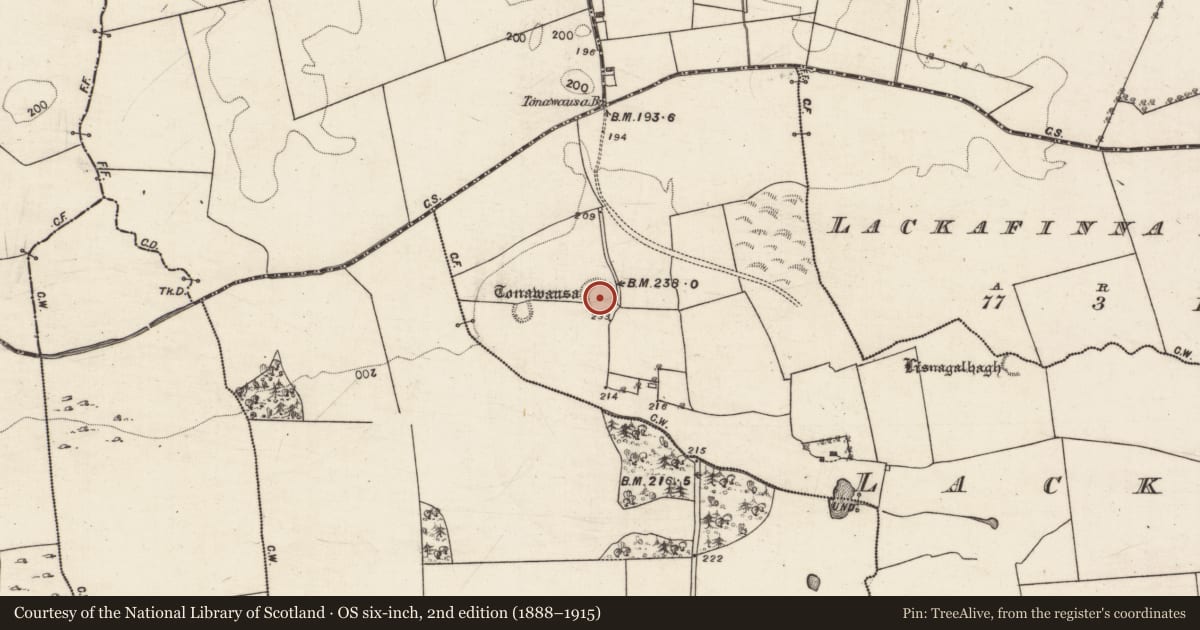 Ordnance Survey six-inch map, 2nd edition (1888–1915) covering the location of Ringfort - rath, Lackafinna South, County Galway, with a pin at the register's coordinates