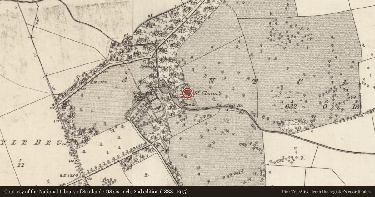 Ordnance Survey six-inch map, 2nd edition (1888–1915) covering the location of Country house, Saintclerans, County Galway, with a pin at the register's coordinates