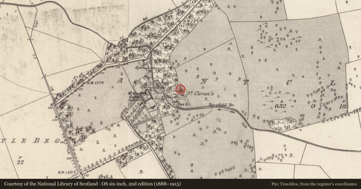 Ordnance Survey six-inch map, 2nd edition (1888–1915) covering the location of Graveyard, Saintclerans, County Galway, with a pin at the register's coordinates