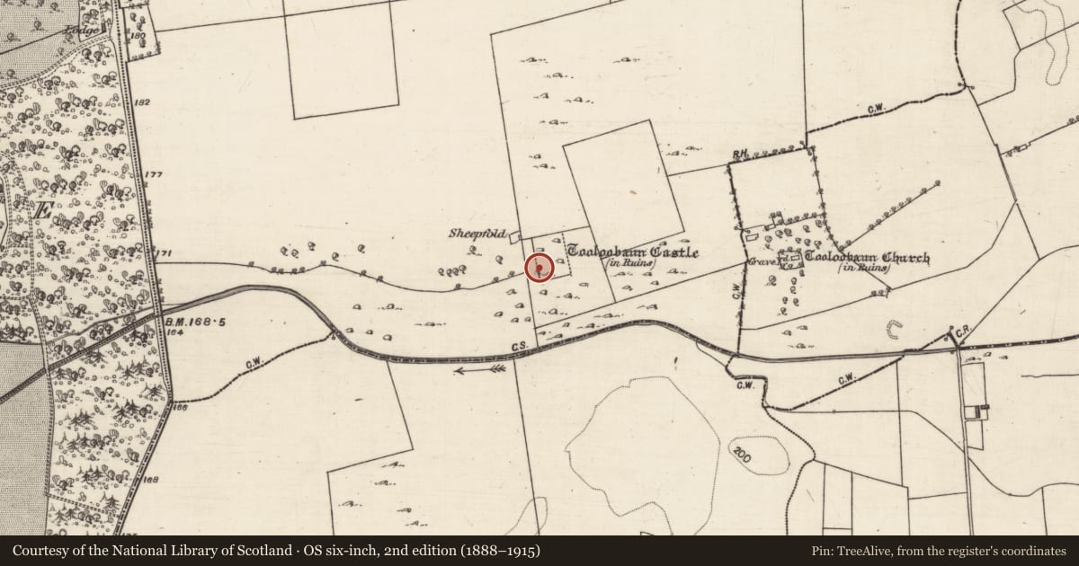 Ordnance Survey six-inch map, 2nd edition (1888–1915) covering the location of Dovecote, Tooloobaunbeg, County Galway, with a pin at the register's coordinates
