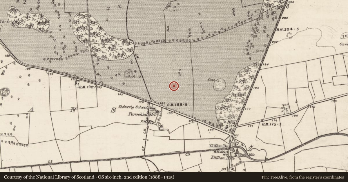 Ordnance Survey six-inch map, 2nd edition (1888–1915) covering the location of Enclosure, Carrowbaun, County Galway, with a pin at the register's coordinates