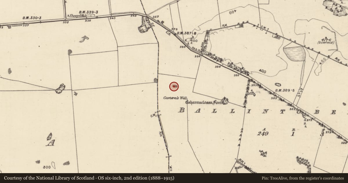 Ordnance Survey six-inch map, 2nd edition (1888–1915) covering the location of Quarry, Ballintober West, County Galway, with a pin at the register's coordinates