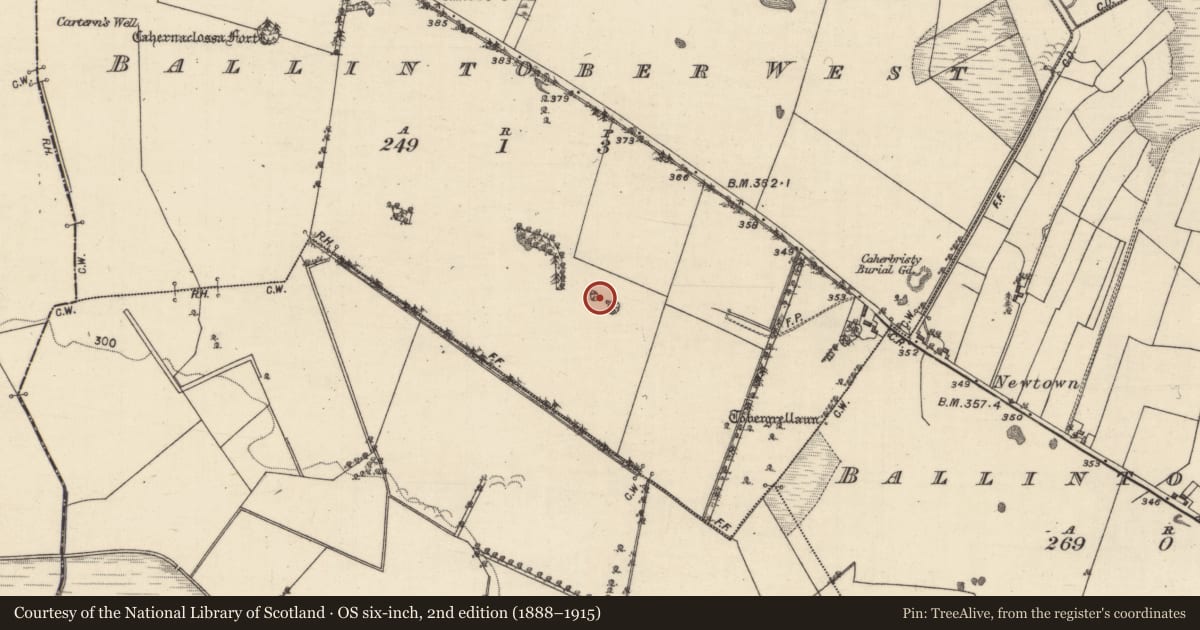 Ordnance Survey six-inch map, 2nd edition (1888–1915) covering the location of Quarry, Ballintober West, County Galway, with a pin at the register's coordinates