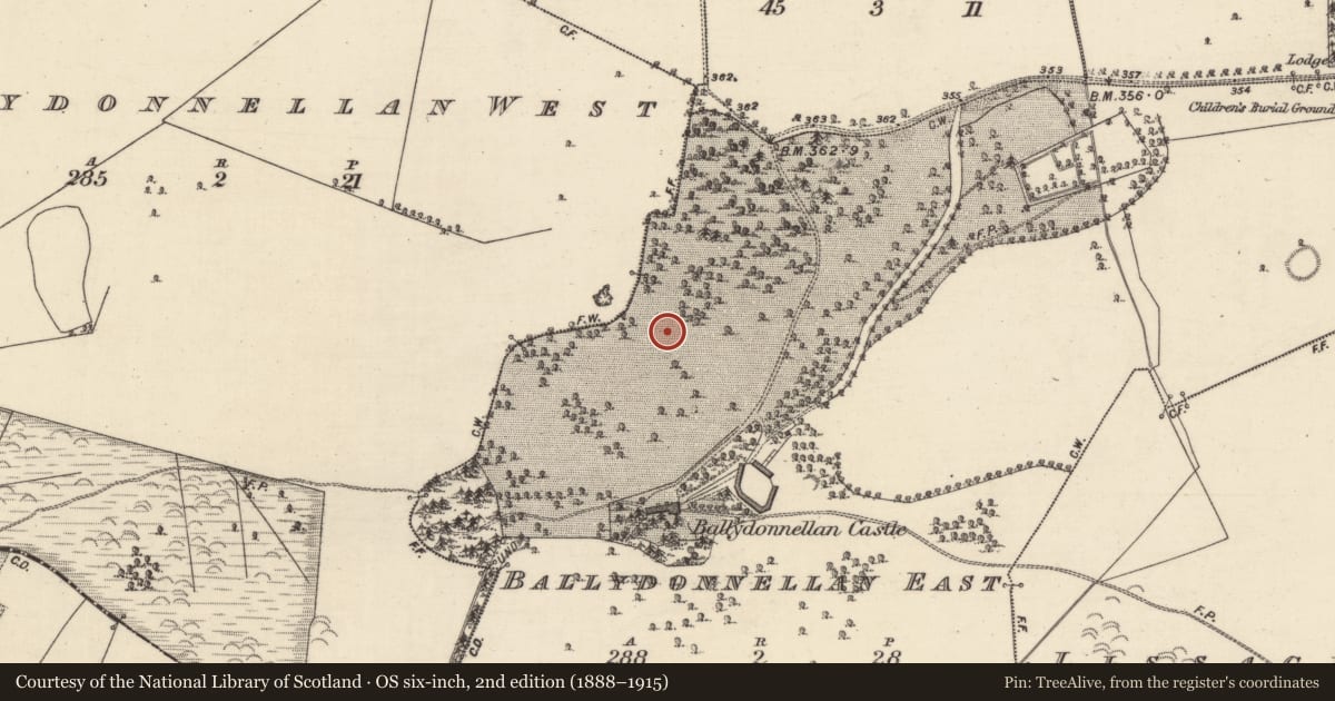 Ordnance Survey six-inch map, 2nd edition (1888–1915) covering the location of Earthwork, Ballydonnellan East, County Galway, with a pin at the register's coordinates