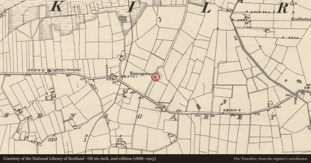 Ordnance Survey six-inch map, 2nd edition (1888–1915) covering the location of Ringfort - rath, Cahernagarry, County Galway, with a pin at the register's coordinates