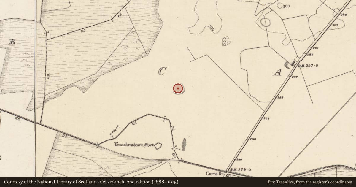 Ordnance Survey six-inch map, 2nd edition (1888–1915) covering the location of Ringfort - rath, Carra, County Galway, with a pin at the register's coordinates