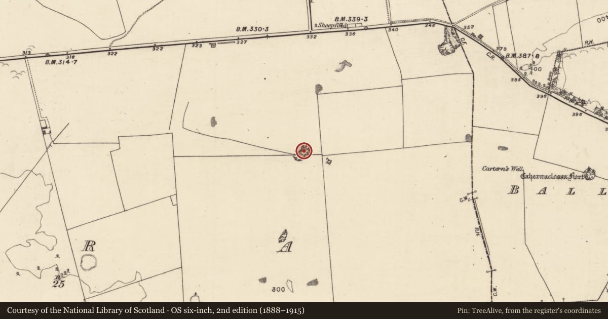 Ordnance Survey six-inch map, 2nd edition (1888–1915) covering the location of Quarry, Carra, County Galway, with a pin at the register's coordinates