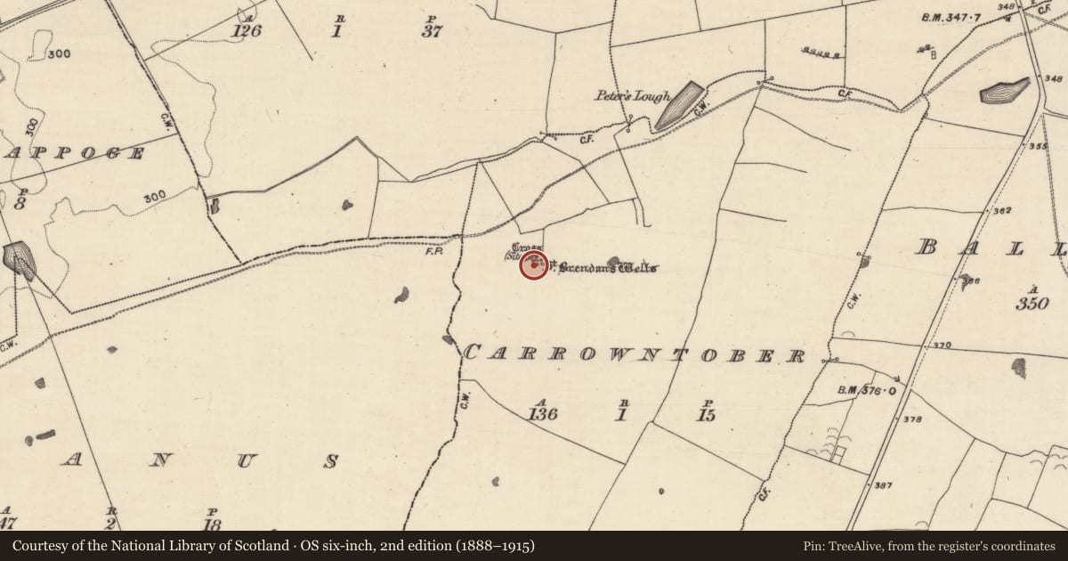 Ordnance Survey six-inch map, 2nd edition (1888–1915) covering the location of Cross, Carrowntober, County Galway, with a pin at the register's coordinates