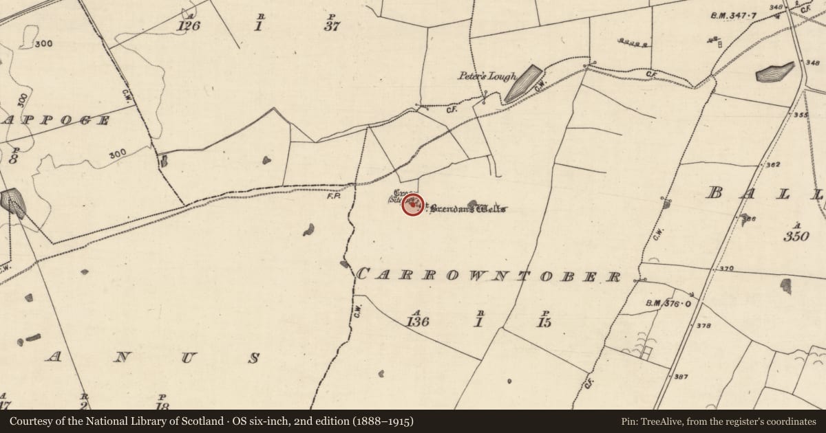 Ordnance Survey six-inch map, 2nd edition (1888–1915) covering the location of Ritual site - holy well, Carrowntober, County Galway, with a pin at the register's coordinates