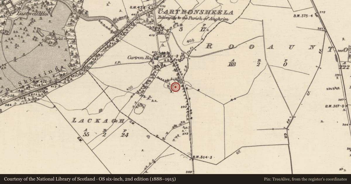 Ordnance Survey six-inch map, 2nd edition (1888–1915) covering the location of Ringfort - rath, Cartronsheela, County Galway, with a pin at the register's coordinates