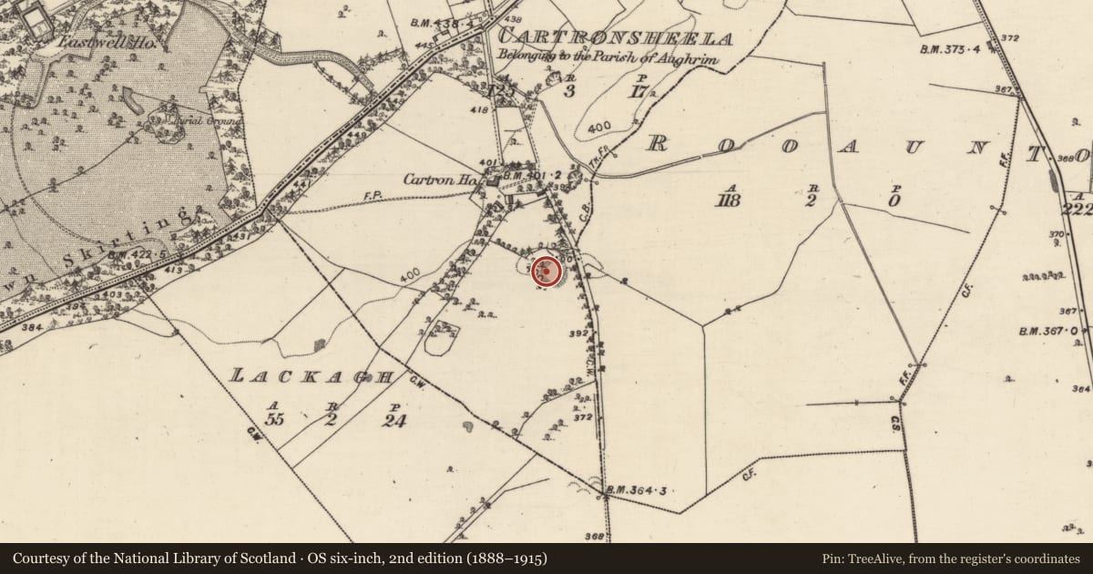 Ordnance Survey six-inch map, 2nd edition (1888–1915) covering the location of House - indeterminate date, Cartronsheela, County Galway, with a pin at the register's coordinates