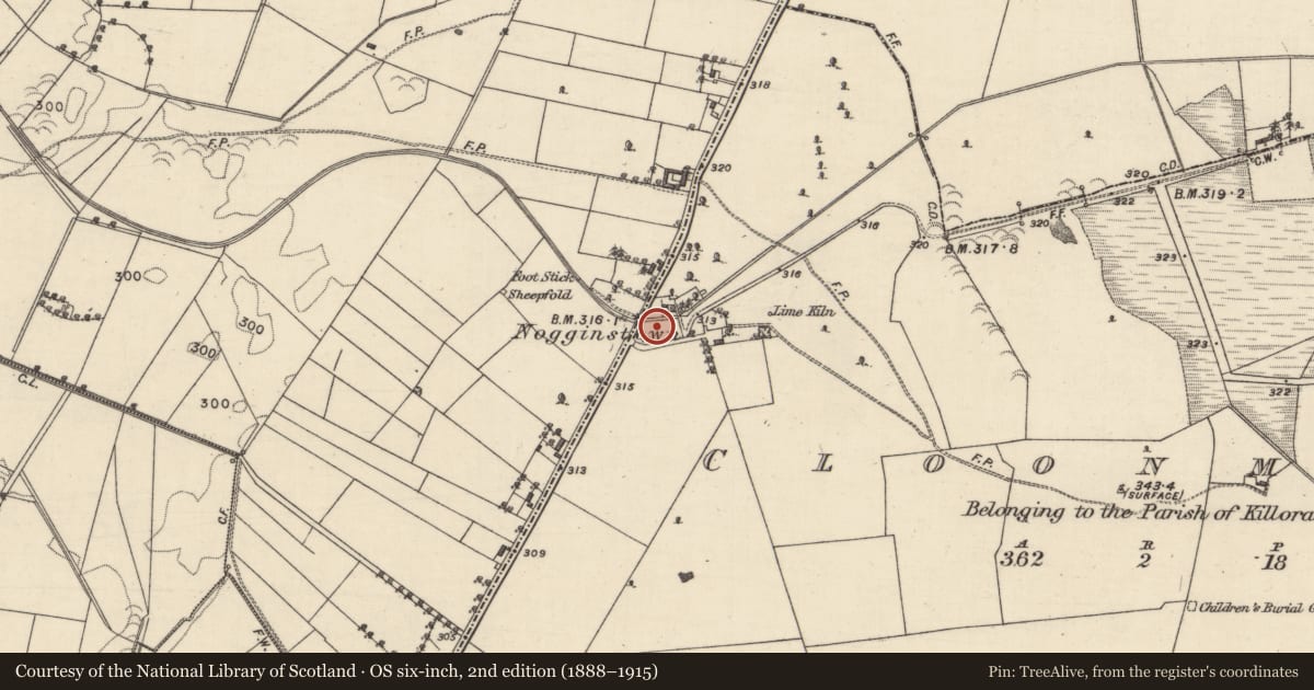 Ordnance Survey six-inch map, 2nd edition (1888–1915) covering the location of Mill - corn, Cloonmain, County Galway, with a pin at the register's coordinates