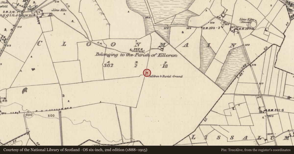Ordnance Survey six-inch map, 2nd edition (1888–1915) covering the location of Ringfort - rath, Cloonmain, County Galway, with a pin at the register's coordinates