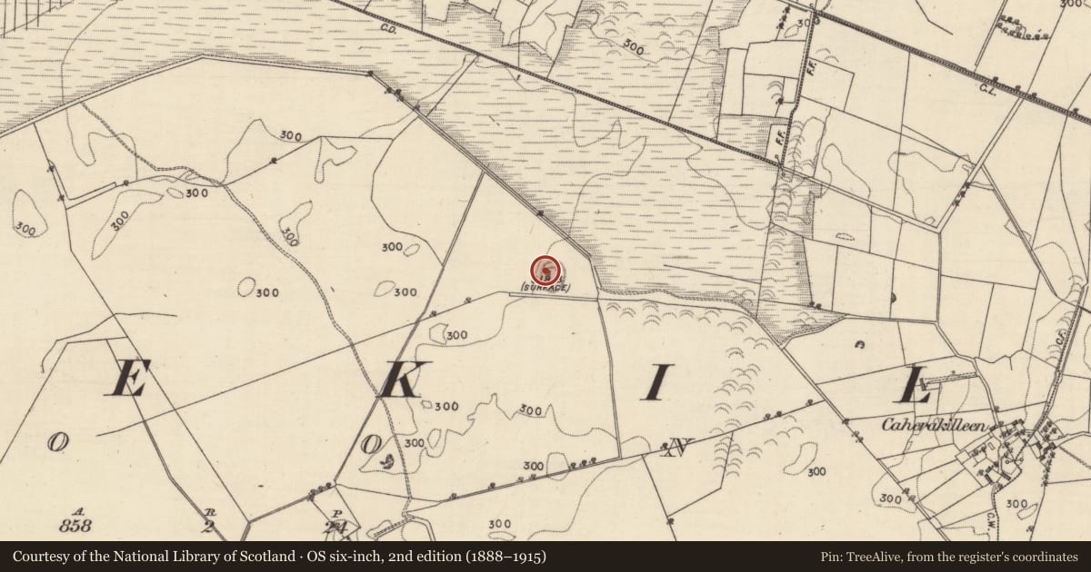 Ordnance Survey six-inch map, 2nd edition (1888–1915) covering the location of Earthwork, Doon, County Galway, with a pin at the register's coordinates
