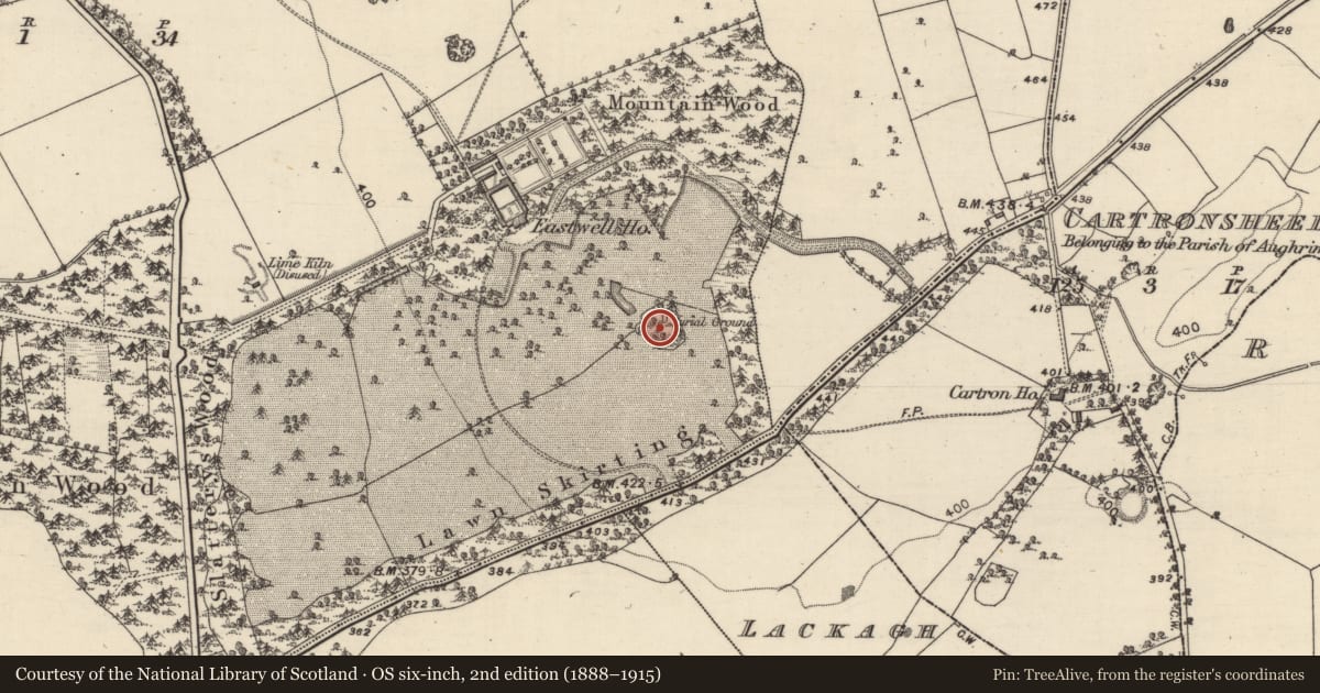 Ordnance Survey six-inch map, 2nd edition (1888–1915) covering the location of Burial ground, Eastwell, County Galway, with a pin at the register's coordinates