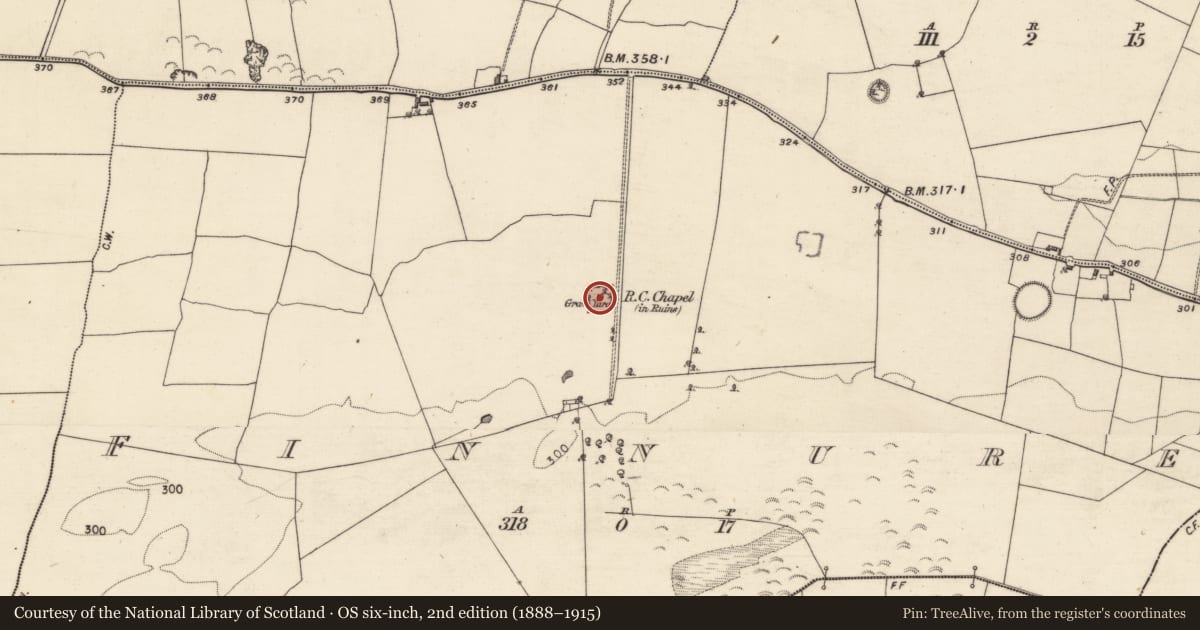 Ordnance Survey six-inch map, 2nd edition (1888–1915) covering the location of Church, Finnure, County Galway, with a pin at the register's coordinates
