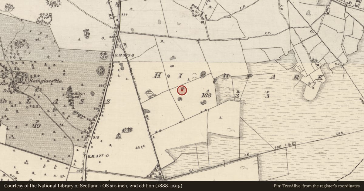 Ordnance Survey six-inch map, 2nd edition (1888–1915) covering the location of Quarry, Highpark, County Galway, with a pin at the register's coordinates