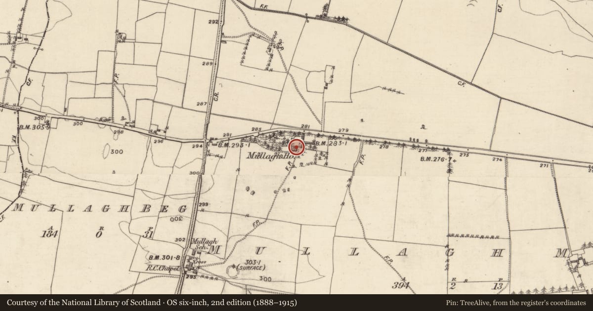 Ordnance Survey six-inch map, 2nd edition (1888–1915) covering the location of House - 18th/19th century, Mullagh More, County Galway, with a pin at the register's coordinates