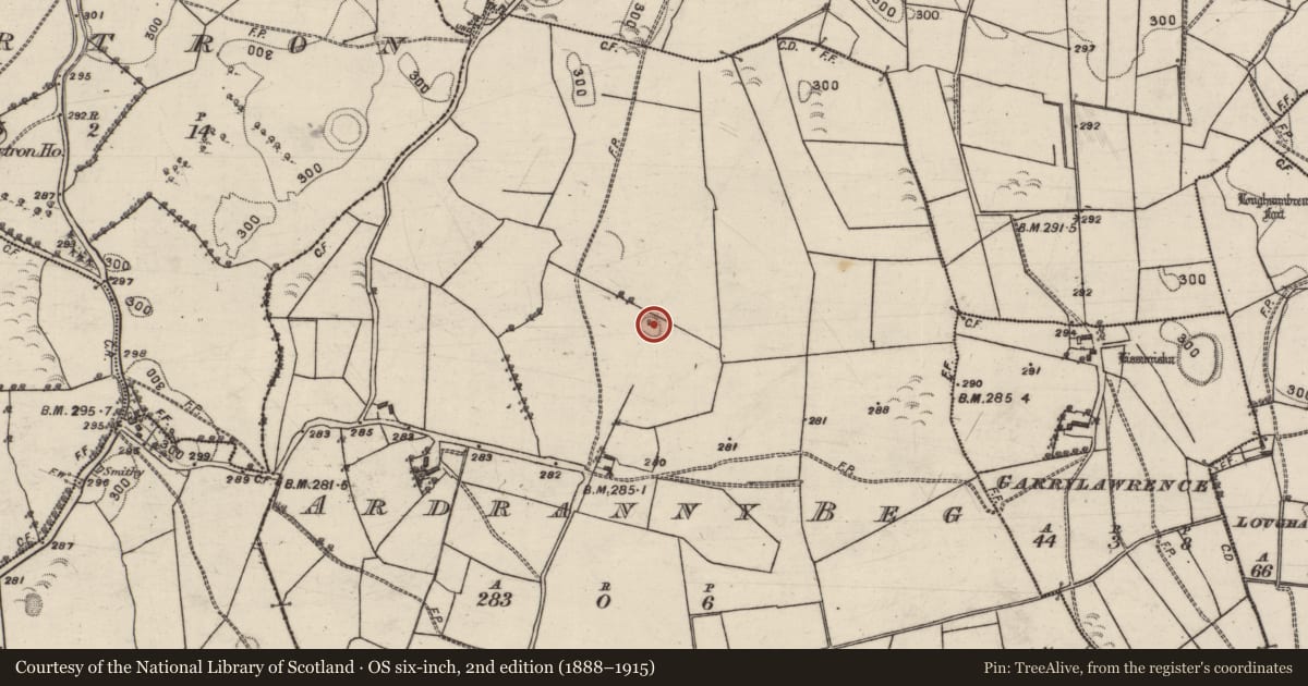 Ordnance Survey six-inch map, 2nd edition (1888–1915) covering the location of Earthwork, Ardranny Beg, County Galway, with a pin at the register's coordinates