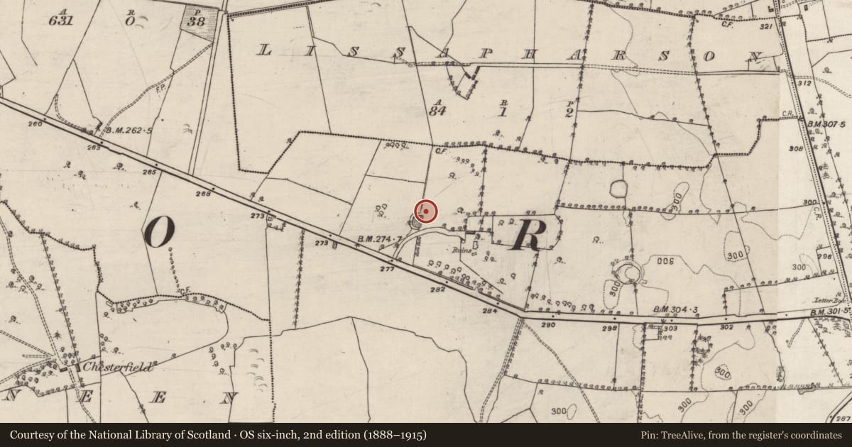 Ordnance Survey six-inch map, 2nd edition (1888–1915) covering the location of Monumental structure, Ballydonagh, County Galway, with a pin at the register's coordinates