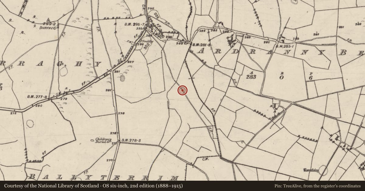 Ordnance Survey six-inch map, 2nd edition (1888–1915) covering the location of Ringfort - rath, Ballyterrim, County Galway, with a pin at the register's coordinates