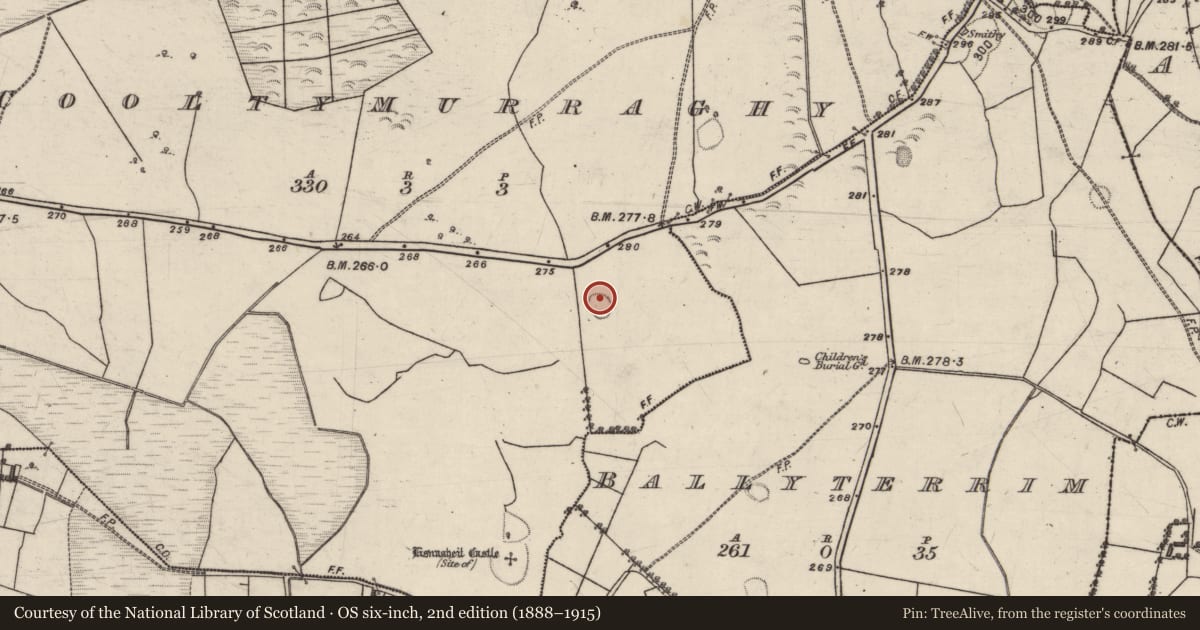 Ordnance Survey six-inch map, 2nd edition (1888–1915) covering the location of Souterrain, Cooltymurraghy, County Galway, with a pin at the register's coordinates